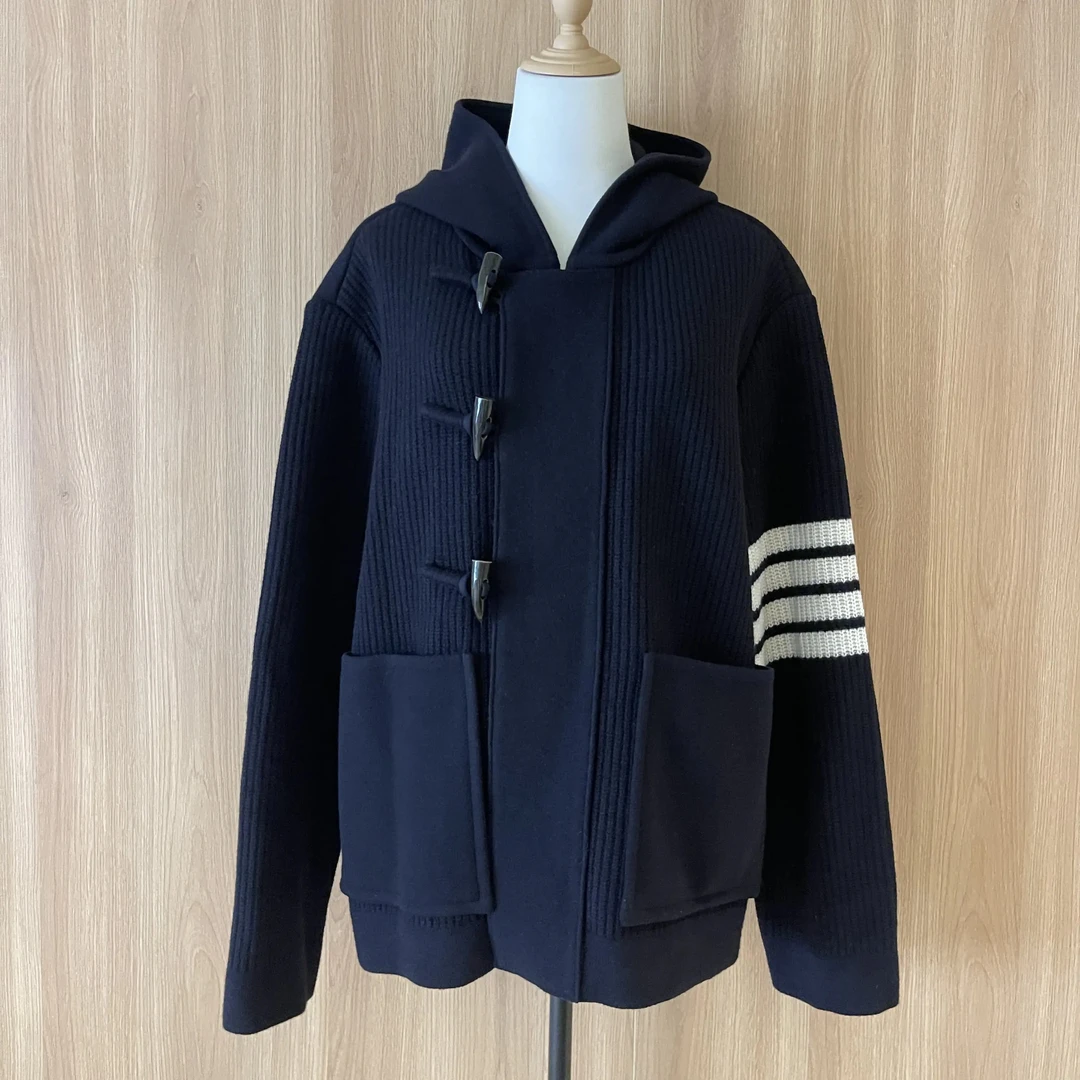 99新 THOMBROWNE su/藏青色条纹牛角扣毛衣/95012861/代卖服务