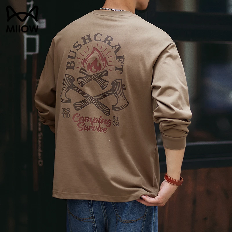 猫人重磅纯棉印花长袖T恤男款爆款2025新款秋冬季轻奢痞帅上衣服