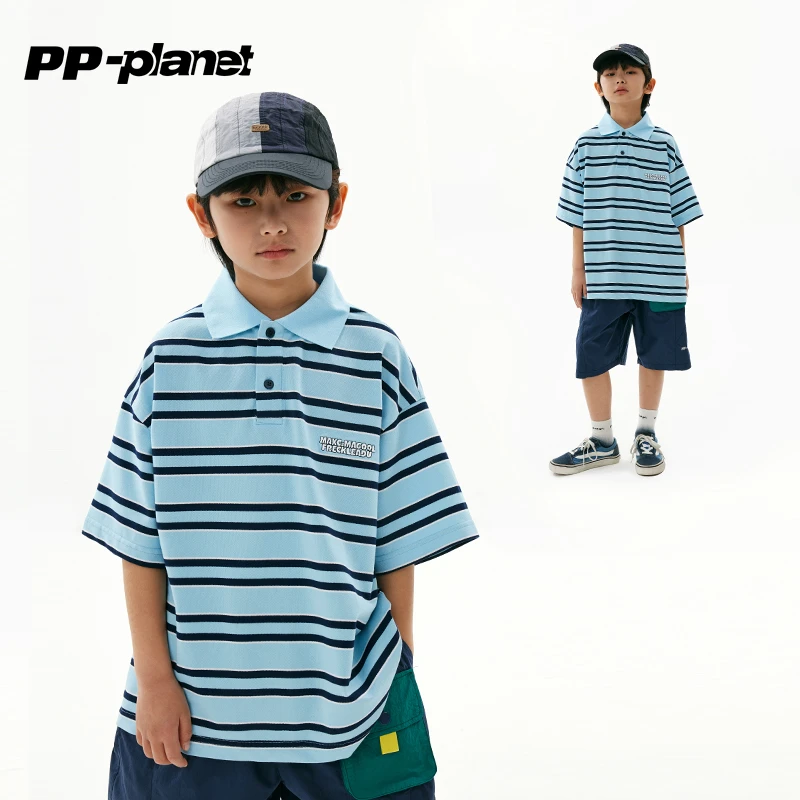 PP星球童装男童百搭条纹POLO衫儿童夏季新款短袖T恤中大童休闲t