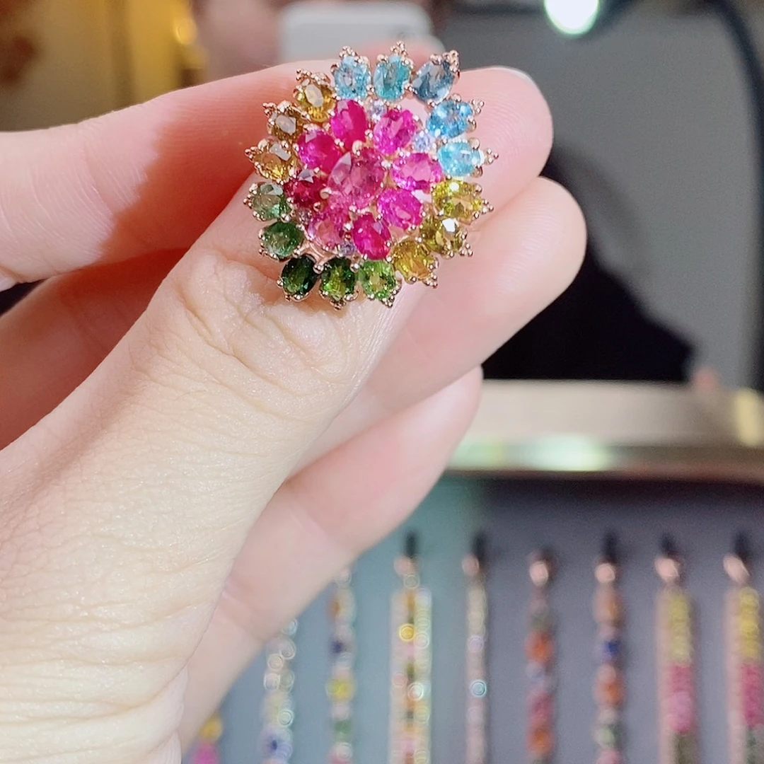 戒指银S925镶嵌碧玺