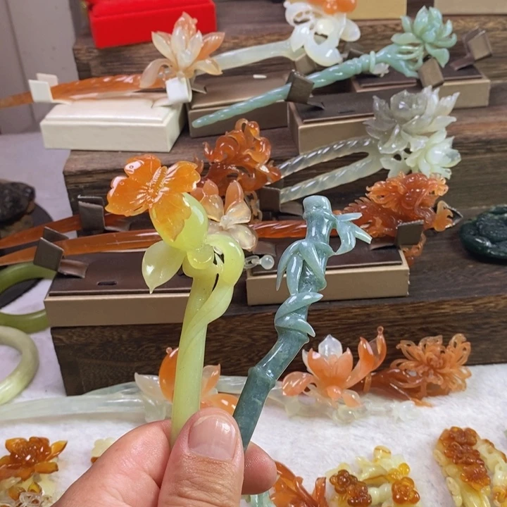 蛇纹石玉合金发饰P***o