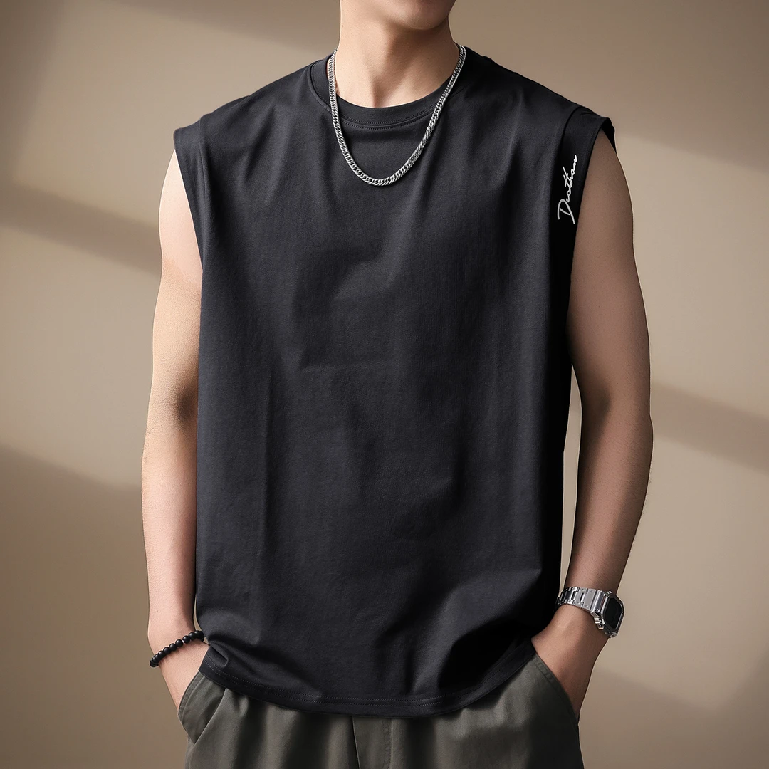 高端美式字母刺绣背心男士夏季潮牌篮球运动宽松无袖速干坎肩T恤