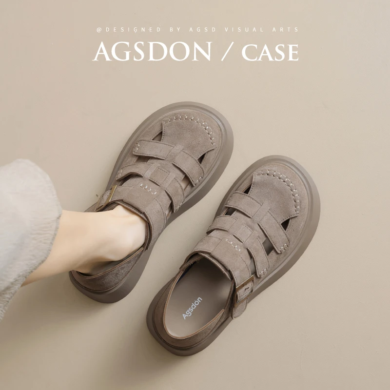 奥古狮登罗马凉鞋女2025新款春季小个子增高包头透气一脚蹬半拖鞋