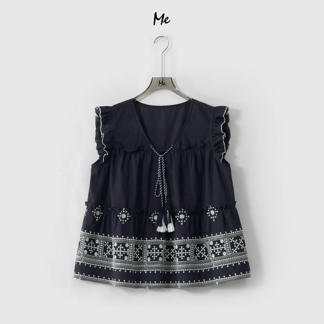 ME【半岛几何荷叶衫】100棉减龄木耳边显瘦时尚百搭上衣MESS6191