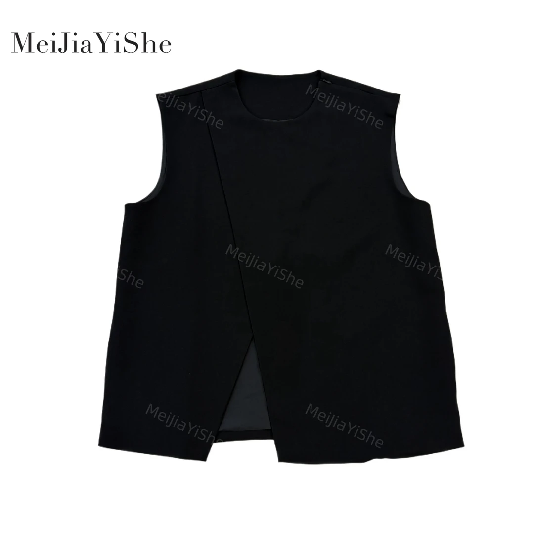 梅家2025新款经典圆领前开衩显瘦时尚百搭马甲