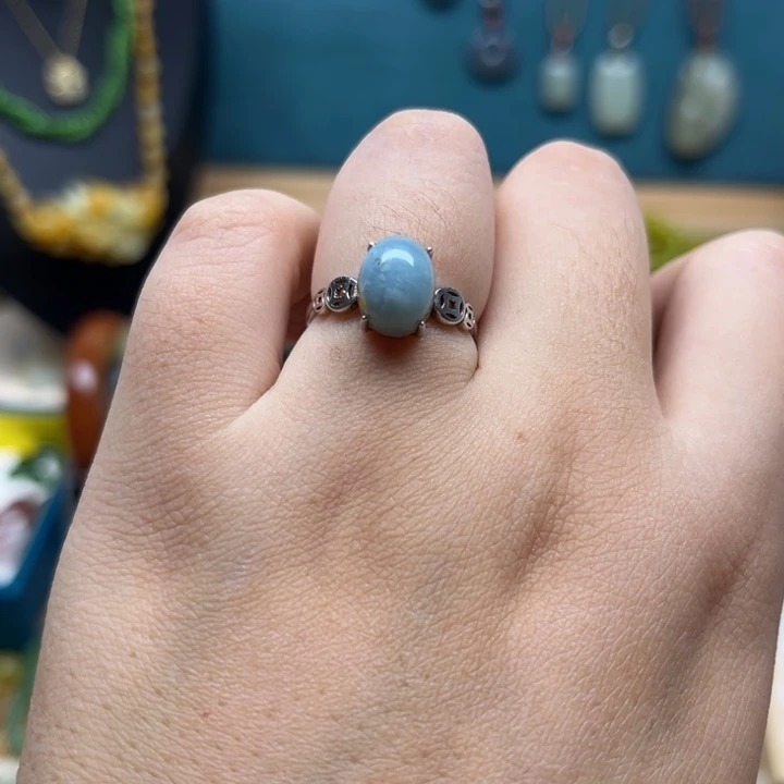 蛇纹石玉银S925镶嵌戒指