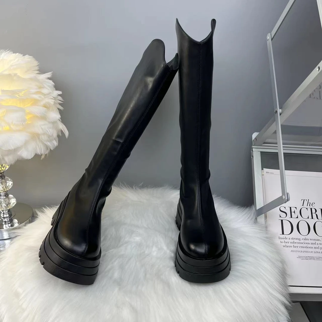 小个子小腿粗靴子长靴秋冬时装靴厚底韩版骑士长筒靴加肥大码43