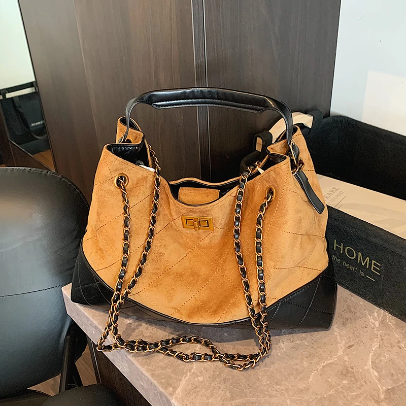 通勤复古麂皮绒包包女式2025新款大容量单肩包外出上班手提托特包