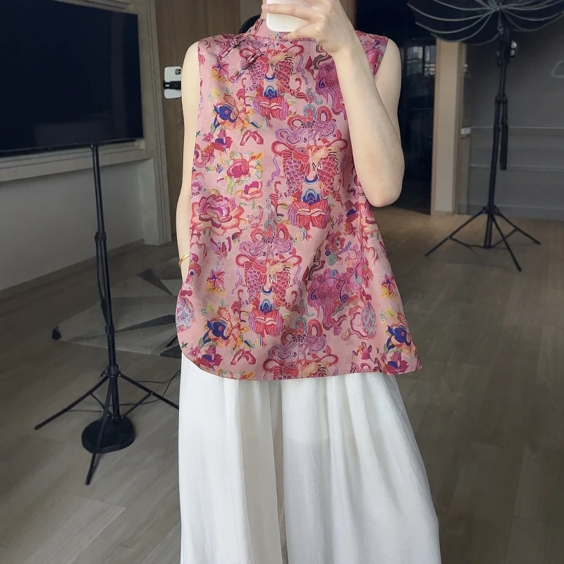 新中式禅意盘扣背心高腰休闲长裤女2025夏季新款独特超好看两件套