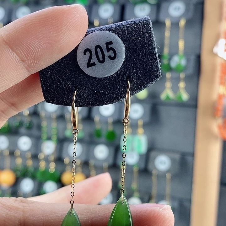 和田玉耳饰18K金镶嵌