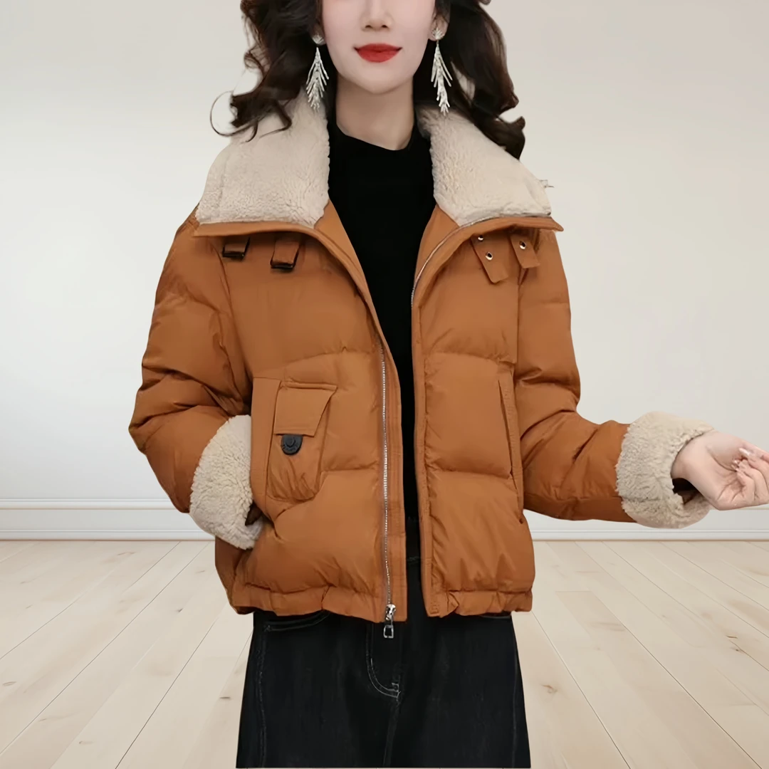 韩版翻领棉衣外套女2025冬季新款小个子休闲百搭加厚保暖短款棉服