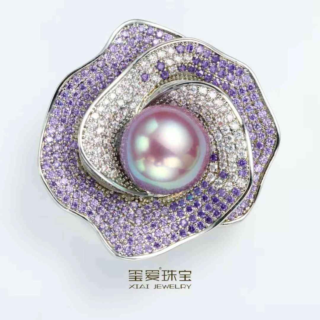 【玺爱门门】MM-71234 天然淡水珍珠 莫奈花园胸针 12-13mm 合金