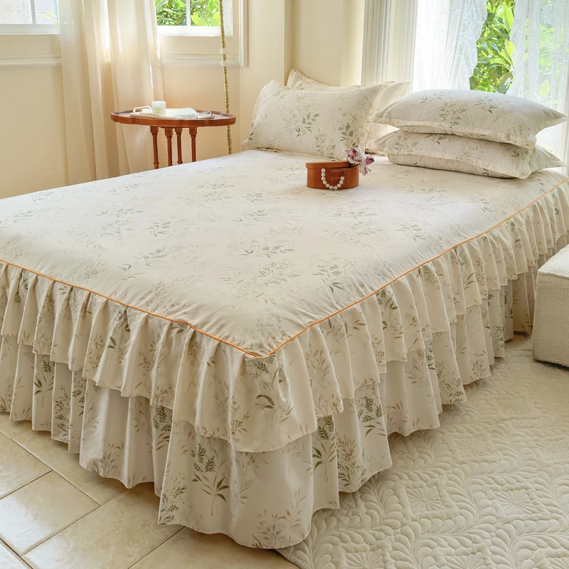 韩版纯棉床裙式床罩单件全棉四季防滑尘床单床垫保护套床笠三件套