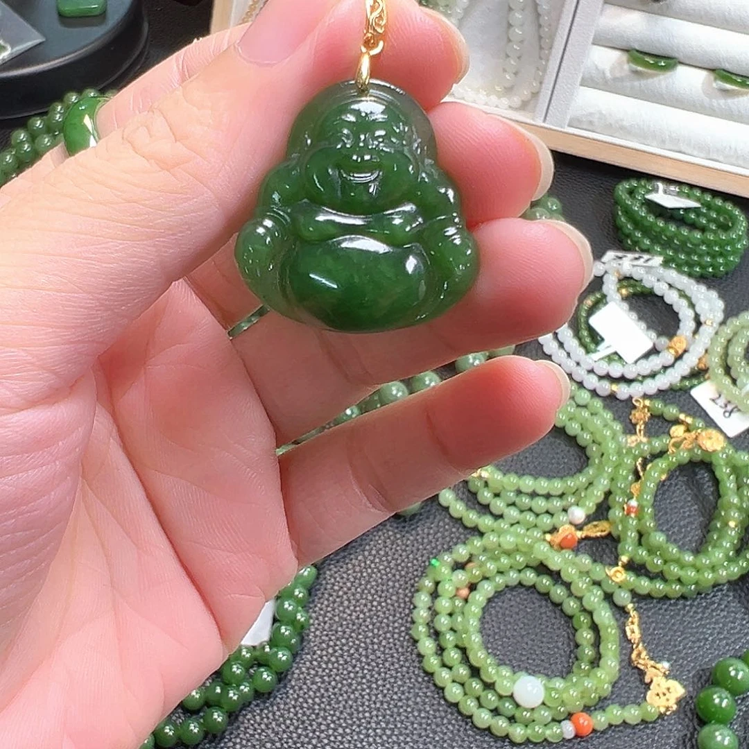 颈饰银S925镀金镶嵌和田玉（碧玉）