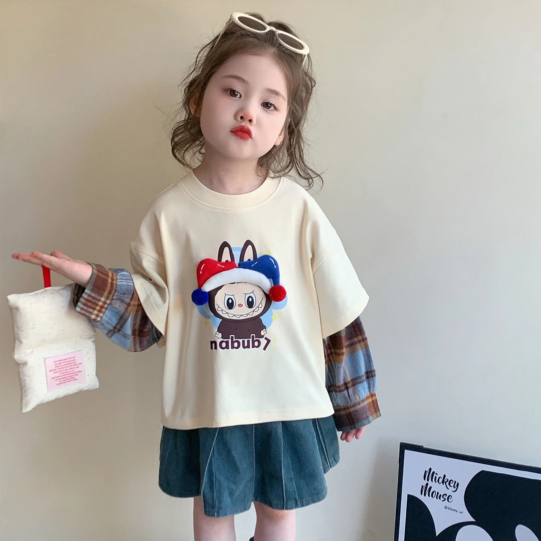 女童长袖t恤2025秋装新款假两件儿童打底衫T好看女孩纯棉秋季上衣