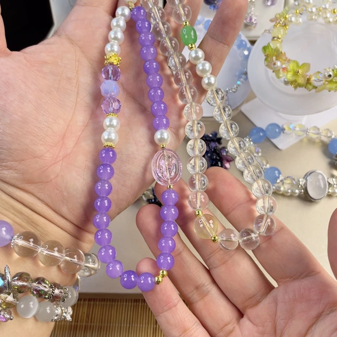 水晶手串银S800镀金镶嵌