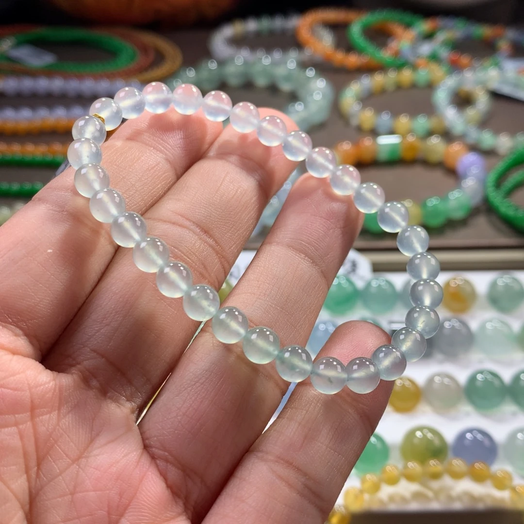 翡翠未镶嵌手链木那玻高冰渐变雪花棉单圈 卡5.6