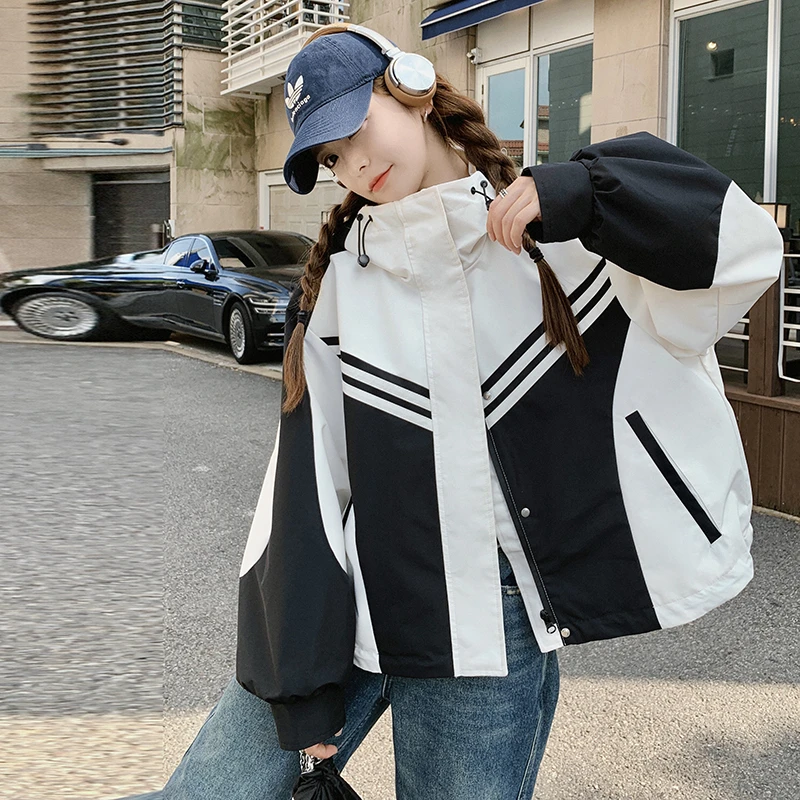 撞色拼接学院风减龄韩系短外套2025春秋新款今年流行爆款夹克上衣