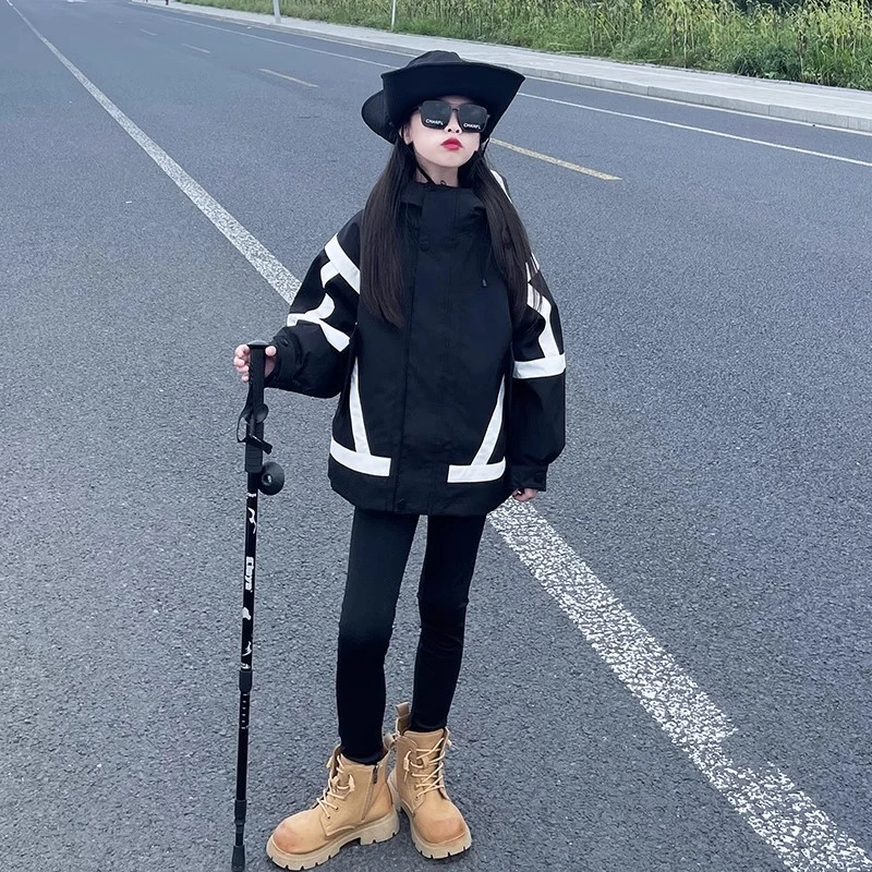 女童冲锋衣三合一可拆卸2025新款女大童三防外套儿童春秋加厚风衣