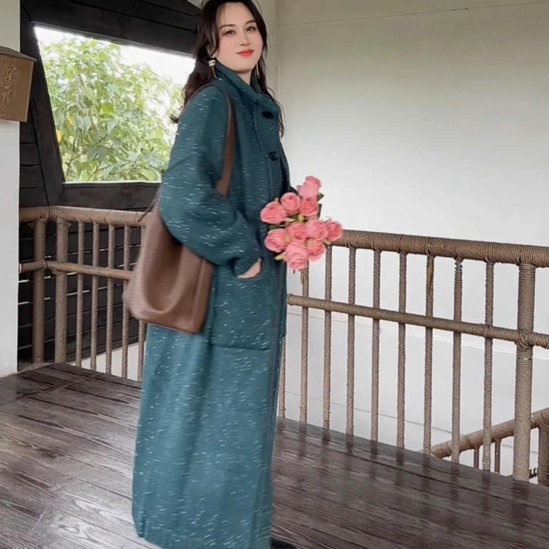 ［高定］宽松大码重工毛衣欧版斗篷大衣宽松廓型气质长款秋冬外套女