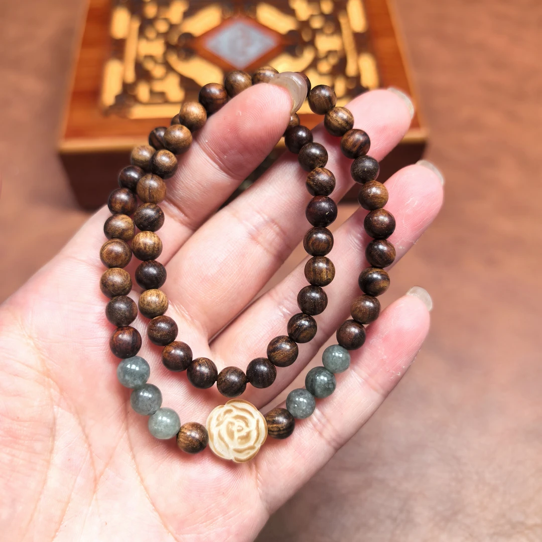 140-H1400903黄花梨山茶花双圈精品手串（无礼盒）MT