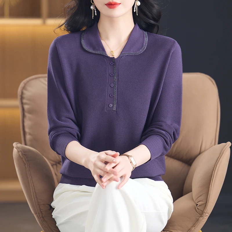2025春季新款翻领宽松显瘦时尚百搭长袖洋气针织衫lz2818