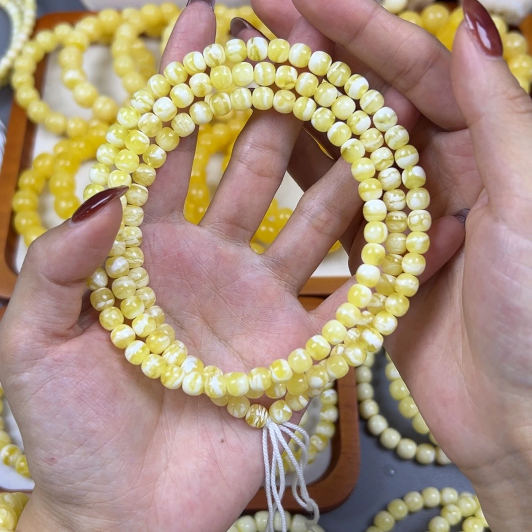 琥珀未镶嵌手链金瓷白 6.5mm108