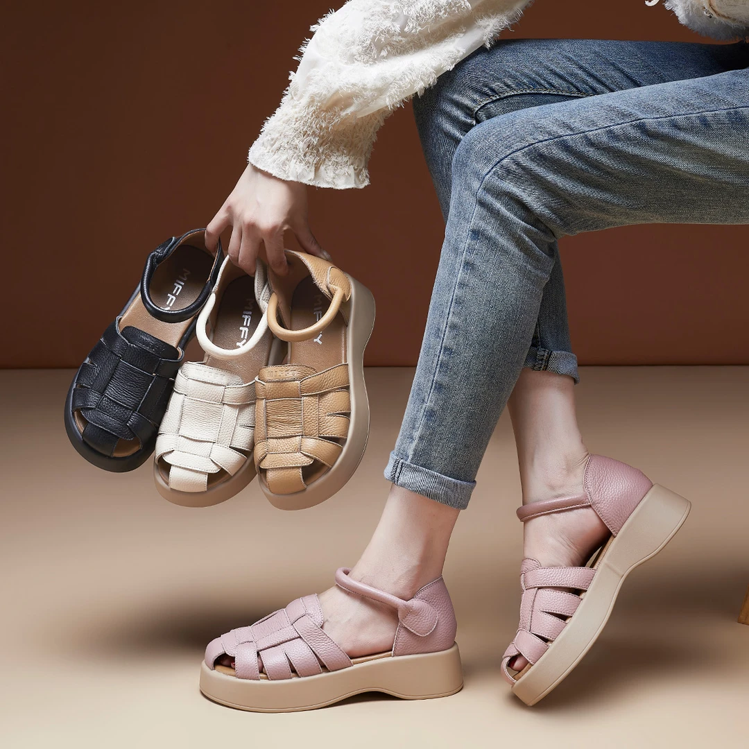 ｜碧海青天｜BK350头层牛皮凉鞋女夏季镂空猪笼厚底百搭舒适女鞋子