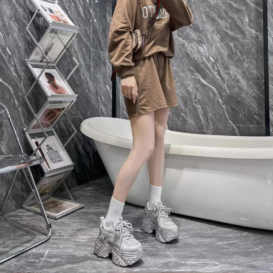厚底老爹鞋女2025春季新款透气银色复古休闲运动鞋10cm内增高女鞋