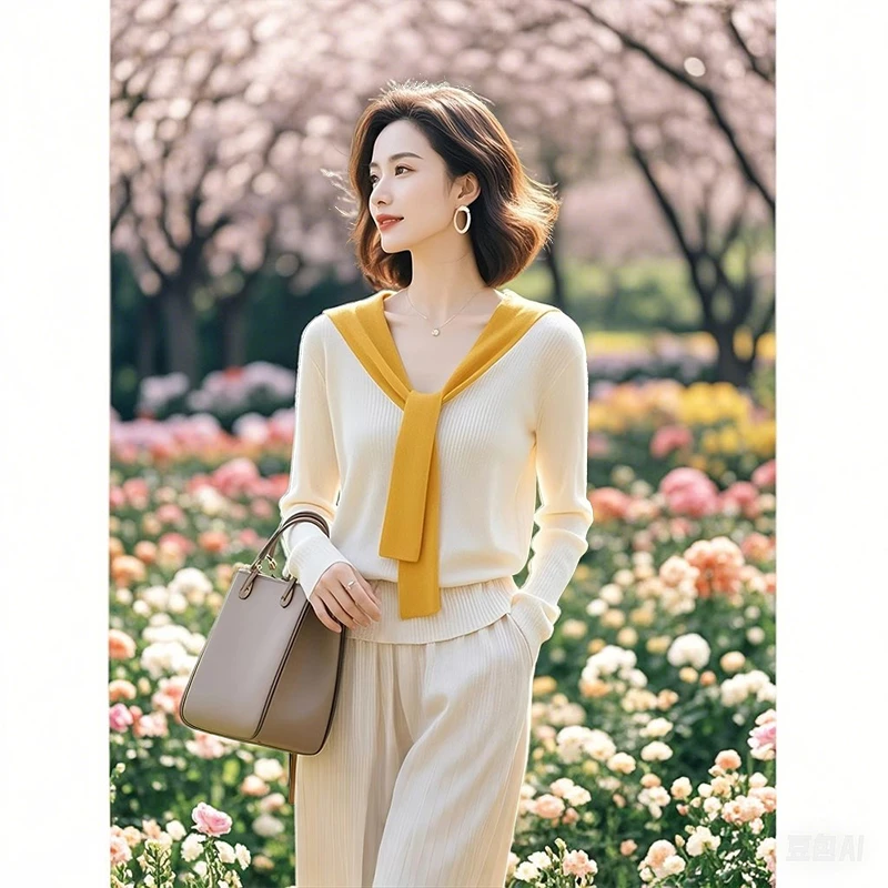 气质披肩慵懒感小众不撞款毛衣2025女装撞色针织衫开春设计感上衣