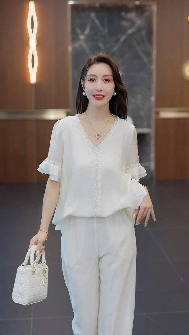 2025夏季新款设计感时尚松紧腰遮肉洋气显瘦减龄套装女