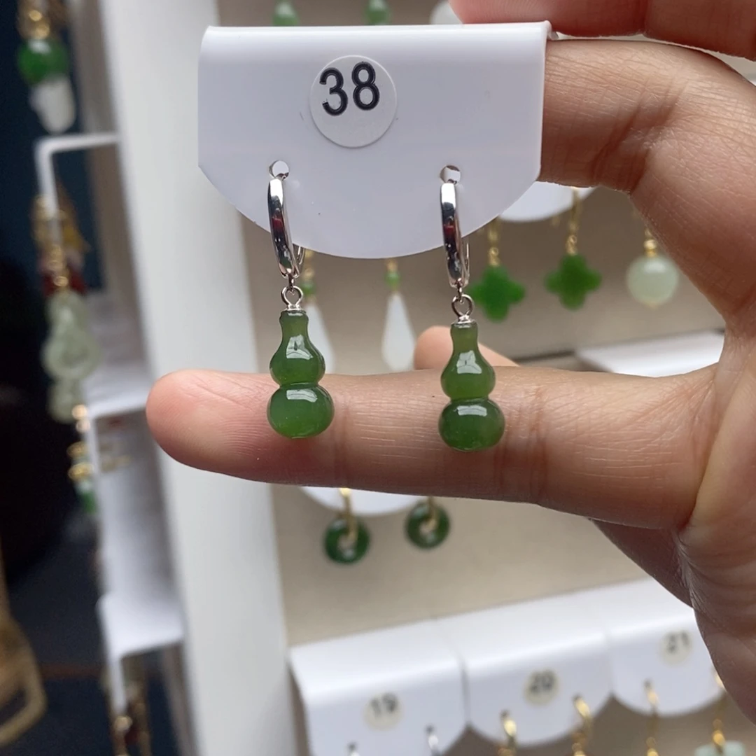 银S925镶嵌和田玉耳饰