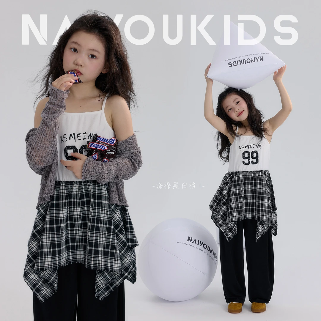 【女团吊带】女童不规则设计吊带2025夏季时尚洋气中大童上衣Y6388