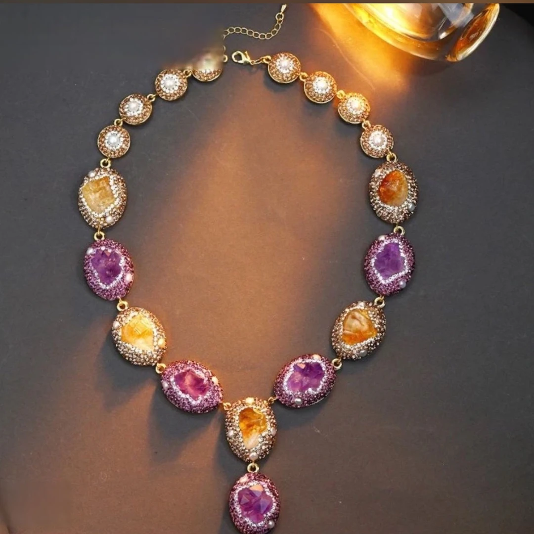 铜合金项链 经典百时尚搭秀款紫色黄水奢华复古晚装套链311颈链