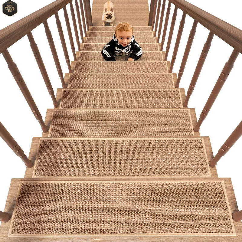 北欧楼梯垫亚麻静音地垫家用踏步垫子防滑橡胶垫实木地板免胶垫