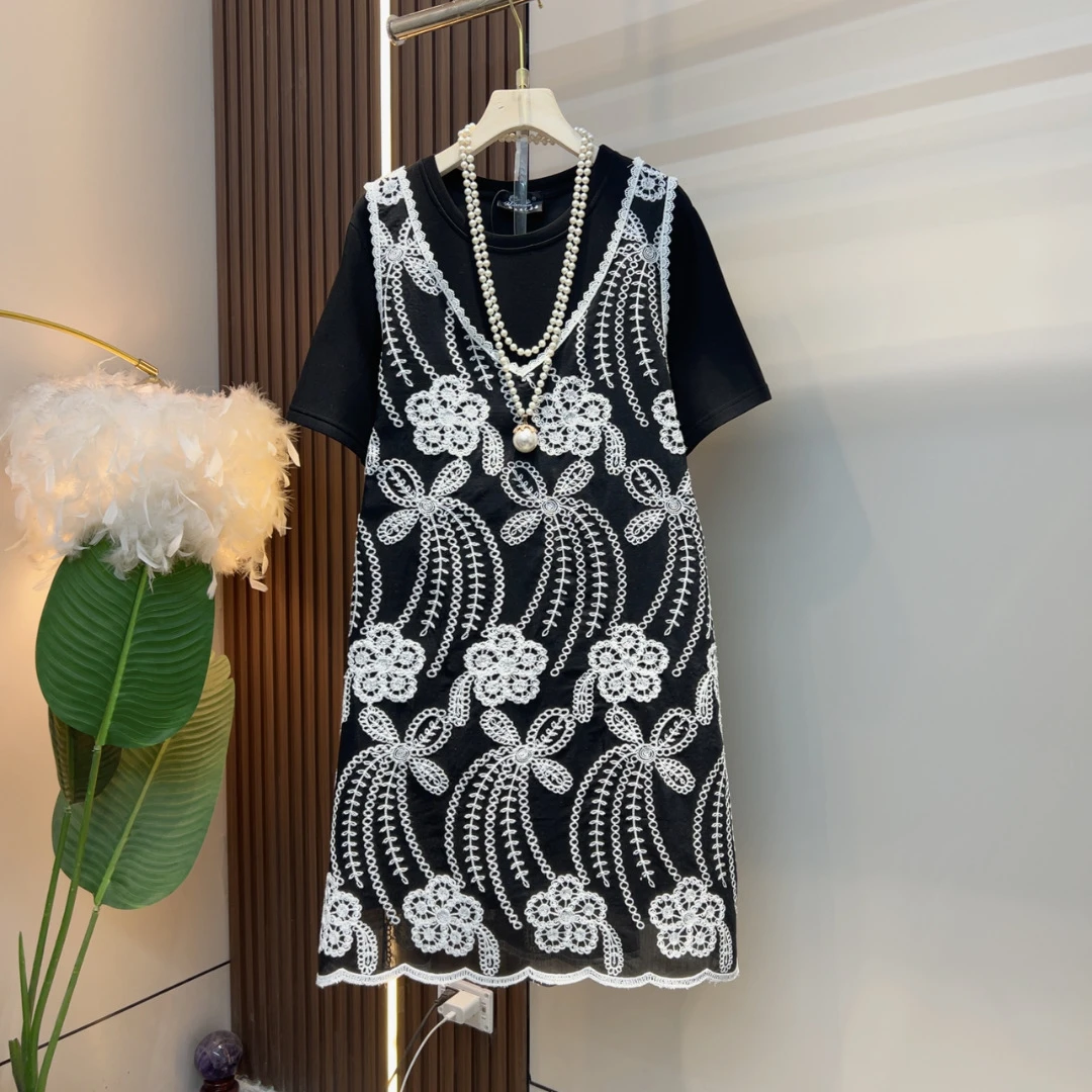 欧洲站修身显瘦蕾丝吊带裙套装夏季胖妹妹宽松连衣裙两件套8803