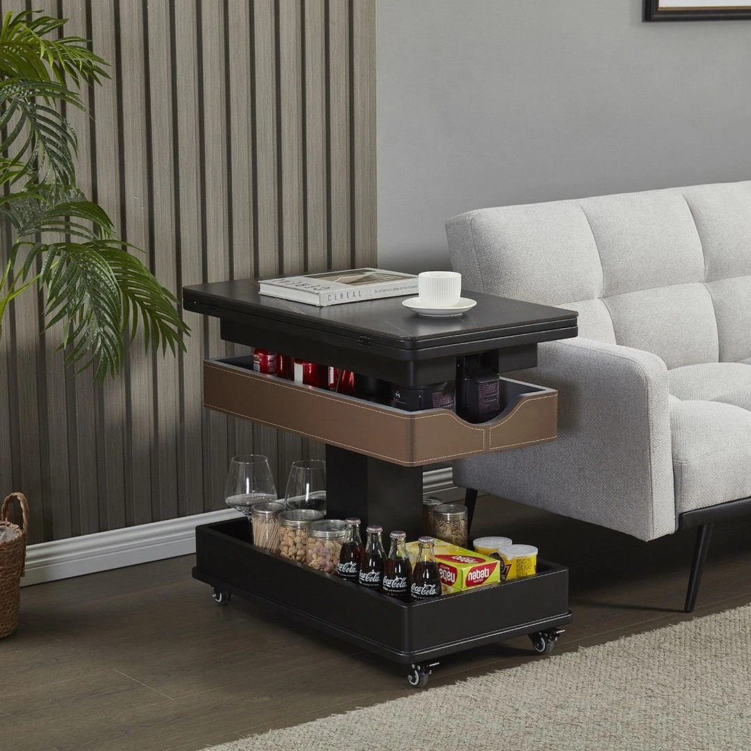 壹号木匠简约可折叠茶桌餐桌可移动带轮边几家用餐桌现代岩板茶几