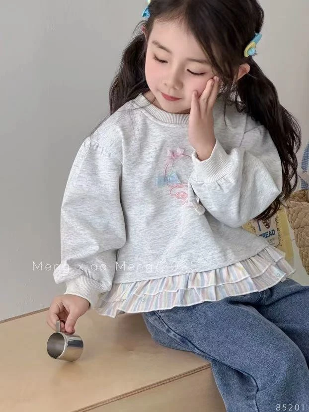 【XTL】2025新春灰色木耳边卫衣牛仔裤套装 85201