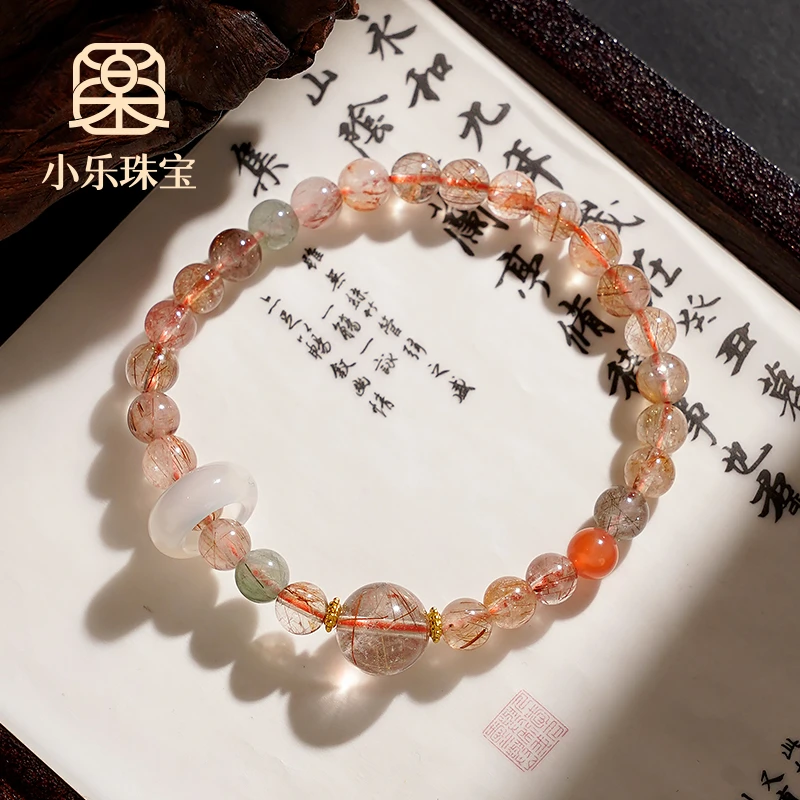 天然发晶南红玛瑙玉髓跑环手串珠手链多样性发一-9744