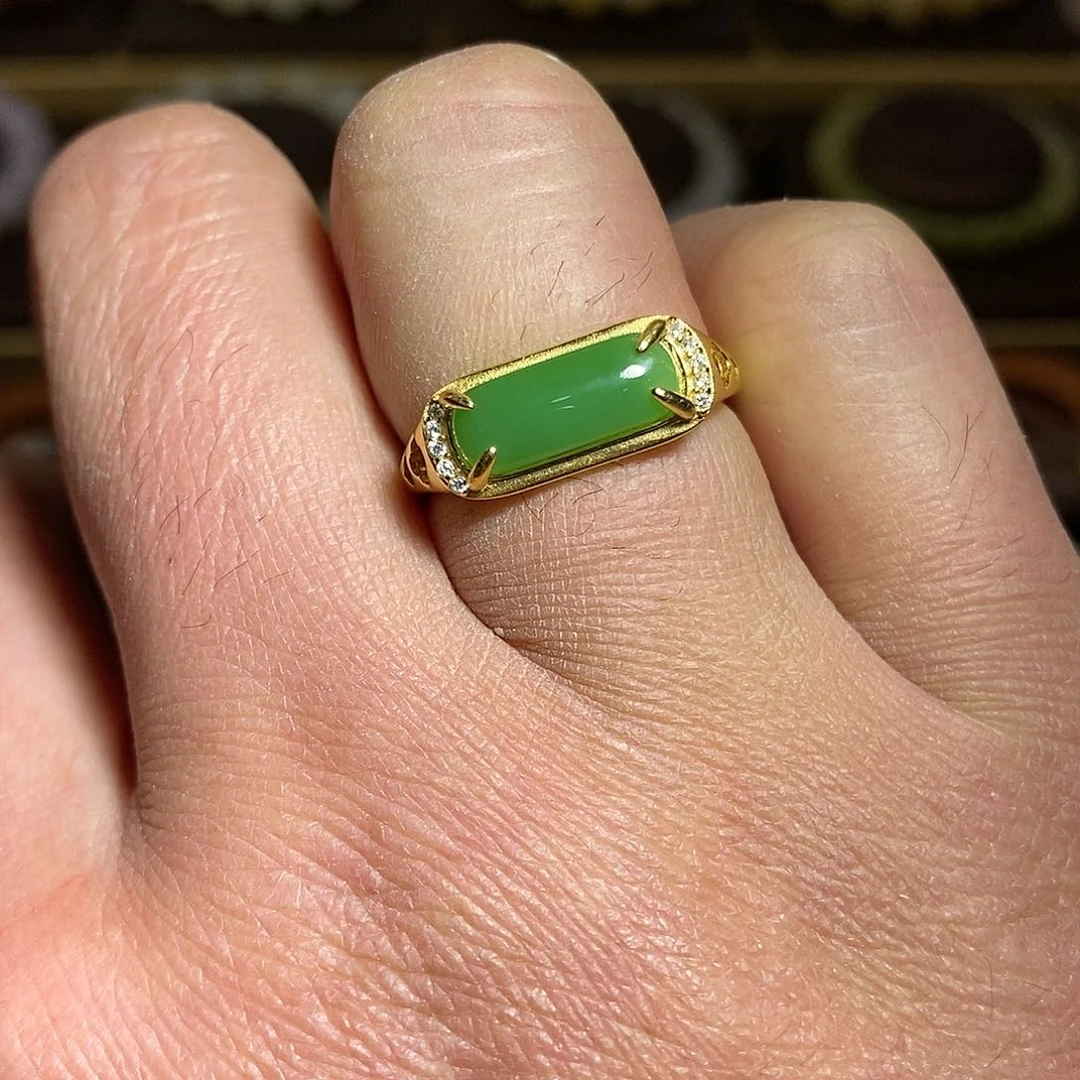 【闪购商品】银S925镶嵌戒指和田玉（碧玉）