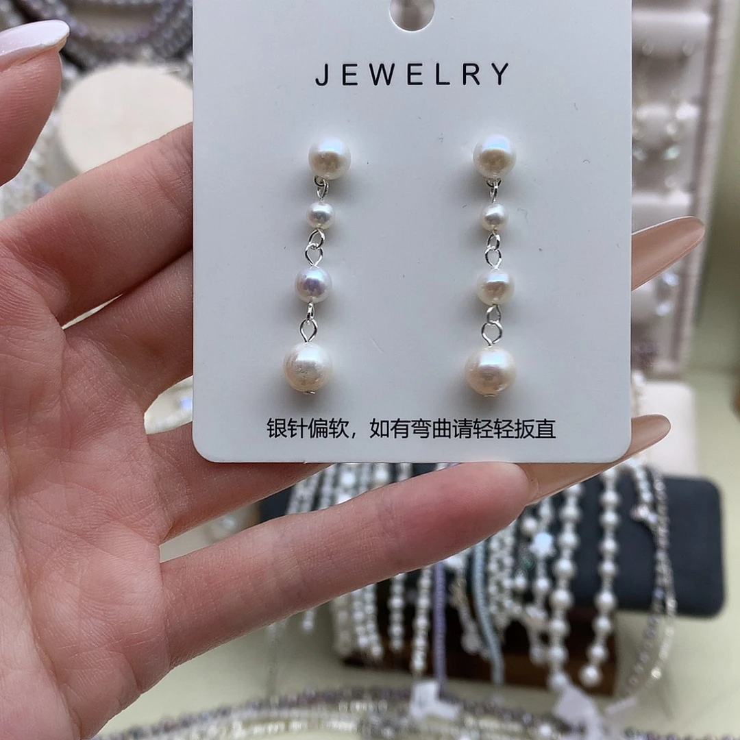 银S925镶嵌淡水珍珠耳饰