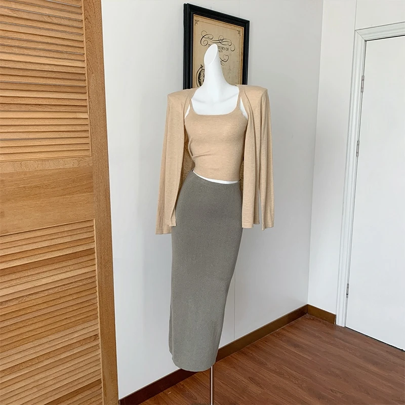 时尚优雅曲线感针织长裙女秋季新款韩系宽松慵懒垂感休闲半身裙