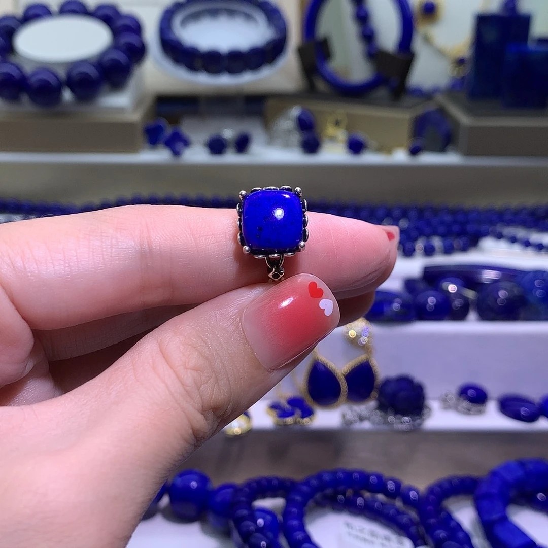 青金石合金天然原矿戒指10m+