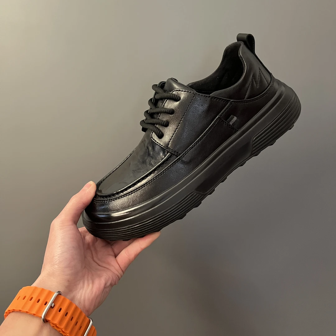 8882真皮休闲皮鞋男耐磨透气黑色百搭潮流软底软面舒适系带男鞋子