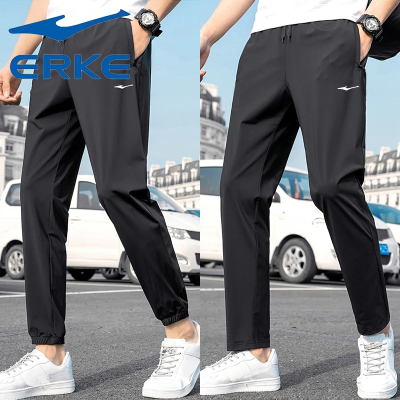 鸿星尔克裤子男夏季薄款运动裤2025新款速干冰丝九分裤潮男休闲裤