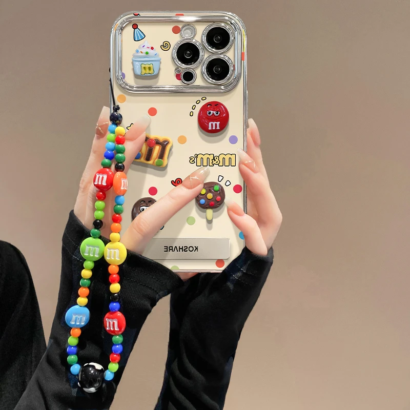 适用苹果15/华为/vivo/oppo/小米彩点m豆电镀大视窗支架手机壳