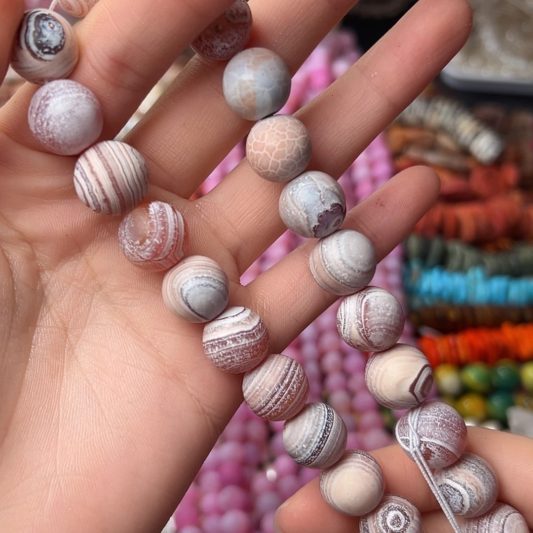 玛瑙/玉髓合金珠宝半成品N534。13mm天然磨砂玛瑙圆珠一条