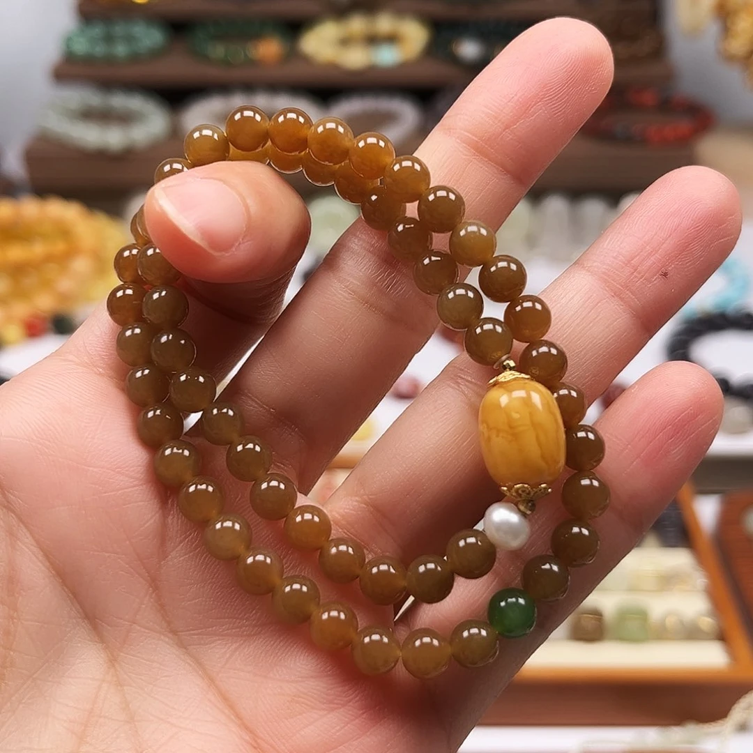 手链未镶嵌和田玉（糖玉）双圈手串