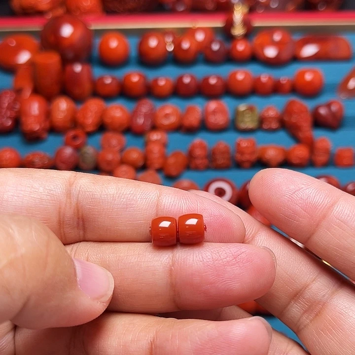 南红玛瑙未镶嵌配饰直切对珠7.3mm