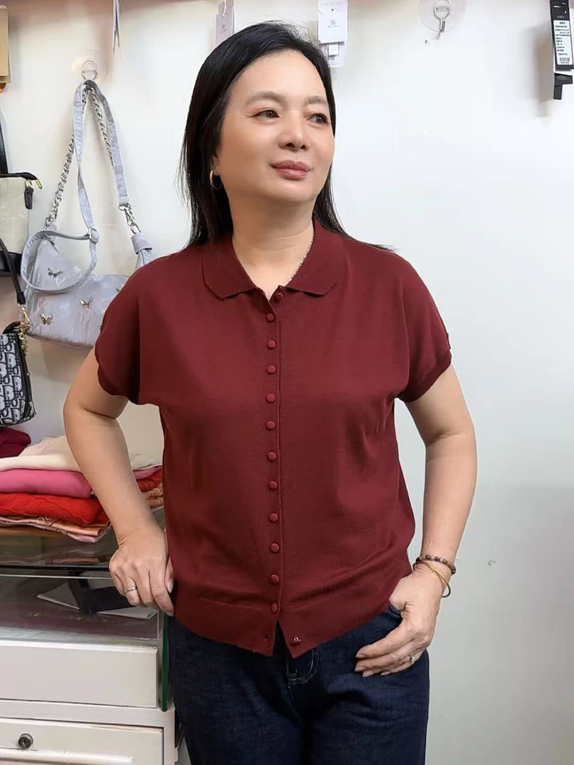 休闲女装常规款薄款开衫t恤宽松型时尚针织